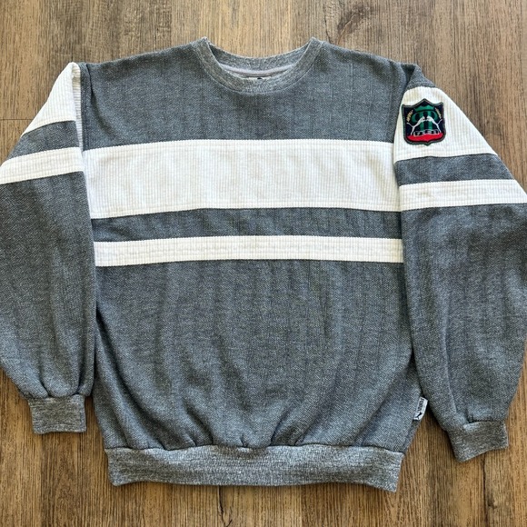 Puma Other - VTG 80s Puma Colorblock Cord Knit‎ Gray White Pullover Sweater